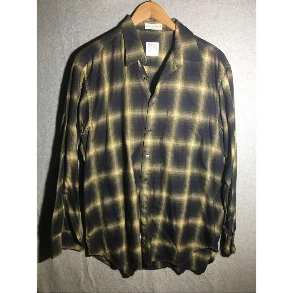 Mens Saks Fifth Avenue Button Down Shirt Plaid Casual Vintage Made in USA